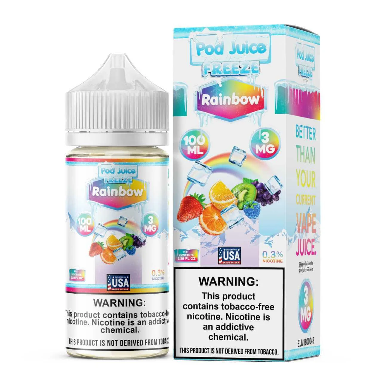 Rainbow Freeze Tobacco Free Nicotine E-Juice 100ml | Pod Juice