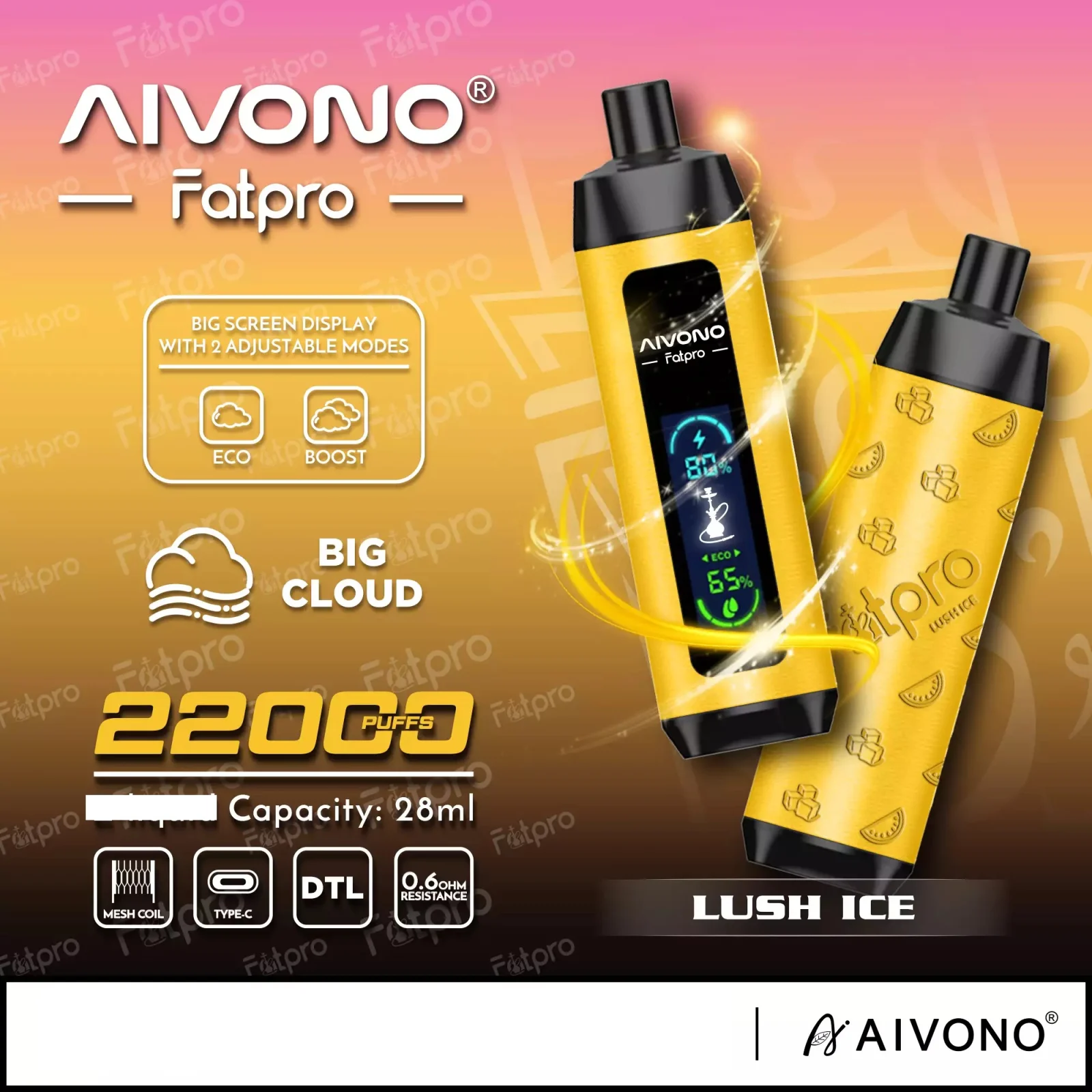 AIVONO Fatpro 22000 Puffs Hookah Digital Screen Bulk Buy Rechargeable Disposable Vapes Wholesale - Image 2