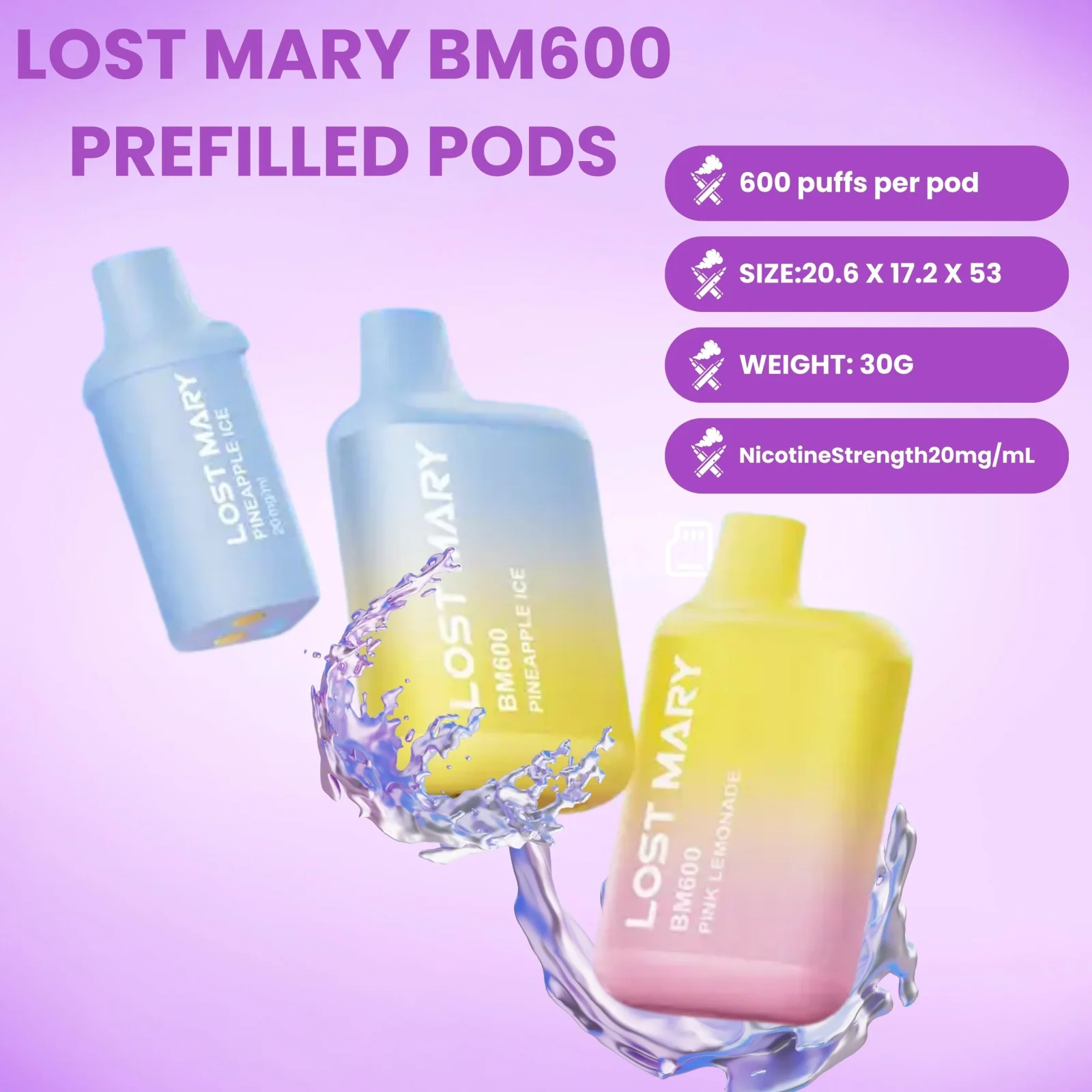 Box Of 10 Lost Mary BM600 Prefilled Rechargeable Pod Kit - Image 2