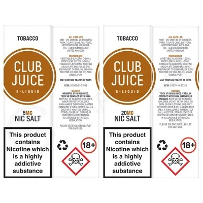 Tobacco Nic Salt E-Liquid by Club Juice - Image 2