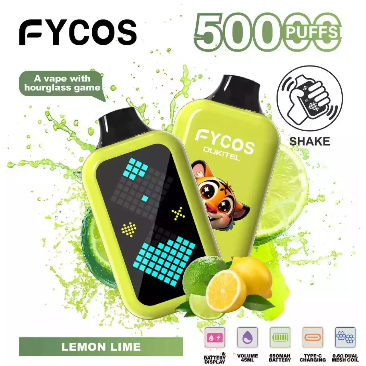 FYCOS Player 50K 50000 Puffs Disposable Vapes Wholesale Supply LED Display Dual Mesh Coil