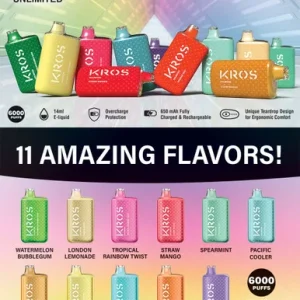 KROS UNLIMITED 14ML 6000 PUFFS RECHARGEABLE NICOTINE SALT DISPOSABLE DEVICE
