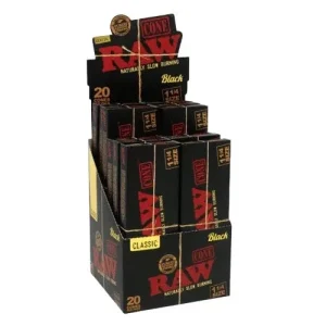 RAW Black Classic Cones 1 1/4" 20ct 12pk Full Box