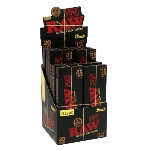 RAW Black Classic Cones 1 1/4" 20ct 12pk Full Box