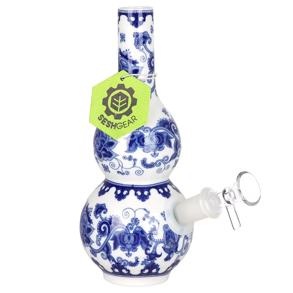 SeshGear Chinese Vase Ceramic Water Pipe - 7.75" / 14mm F / Double Bubble Base