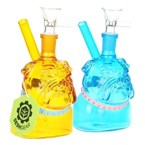SeshGear English Bulldog Glass Water Pipe - 5" / 14mm F / Blue, Amber 2ct