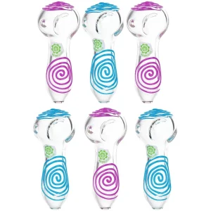 SeshGear Glowing Squiggles Glass Spoon Pipe - 4" / Assorted Colors 3ct