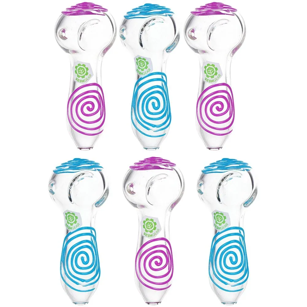SeshGear Glowing Squiggles Glass Spoon Pipe - 4" / Assorted Colors 3ct