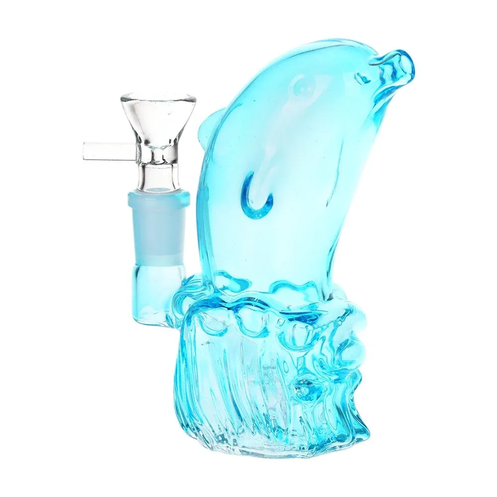 SeshGear Jumping Dolphin Glass Water Pipe - 5" / 14mm F / Pink, Blue 2ct - Image 2