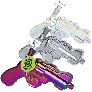 SeshGear Snub Nose Revolver Glass Water Pipe - 7.5" / 14mm F / Clear, smoke, electroplated 3ct