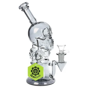 SeshGear Stacked Skulls Electroplated Glass Water Pipe - 9"