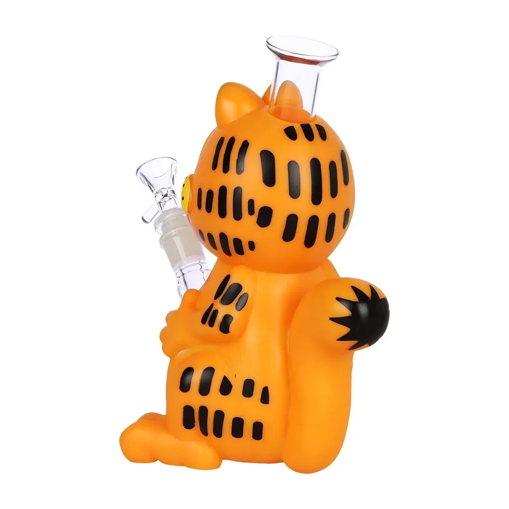 Stoned Orange Cat Glass & Vinyl Water Pipe - 8.7" / 14mm F - Image 2