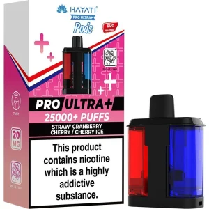 Straw' cranberry cherry & cherry ice Hayati Pro Ultra Plus 25000 pod & refill 22ml