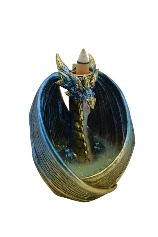 ZenN - Blue Gold Dragon w/ LED Backflow Incense Burner 4.4x3.7x5.8”