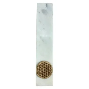 ZenN - White Marble w/ Flower Of Life Acacia Wood Disc Ash Catcher